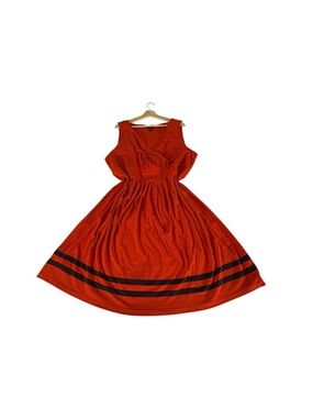 Lands End Red Navy Polka Dot Dress 3X Plus Fit Flare Empire Waist Midi